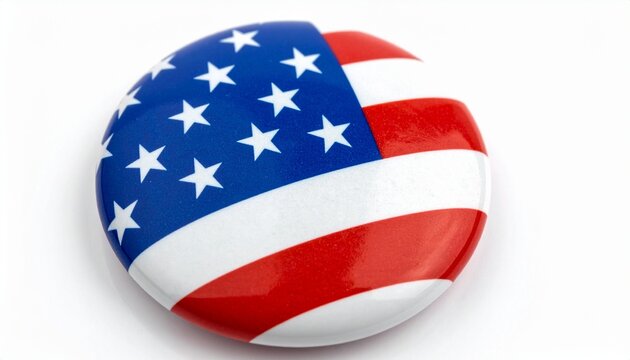Round Glossy United States Flag Pin Badge Button Isolated on White Background