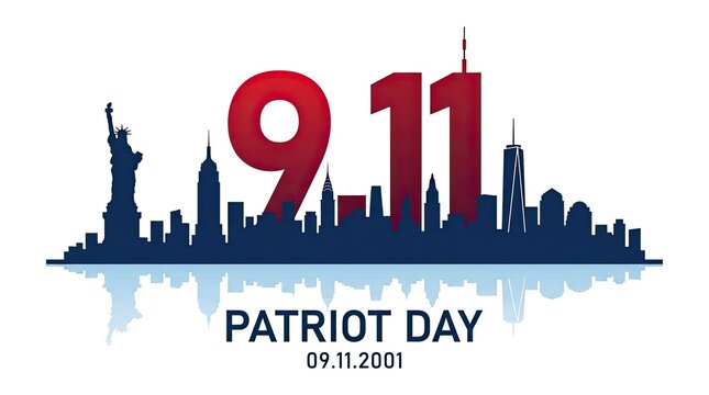 Patriot day 911 illustration skyline with statue of liberty with iconic buildings commemorating commemorating 9 11 illustration depicts commemoration architecture silhouette minimalist memorial