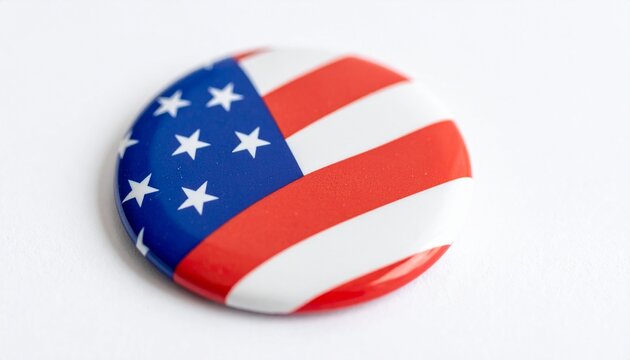Round Glossy United States Flag Pin Badge Button Isolated on White Background