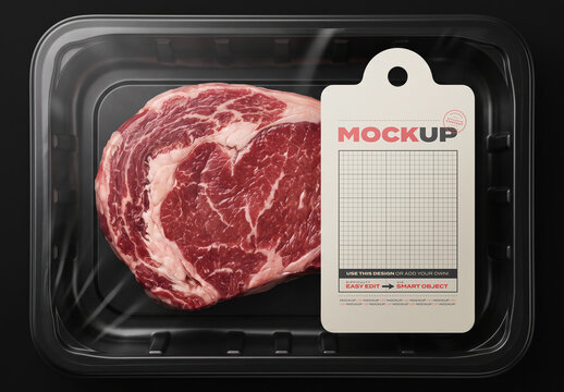 Supermarket Steak Tray Label Mockup