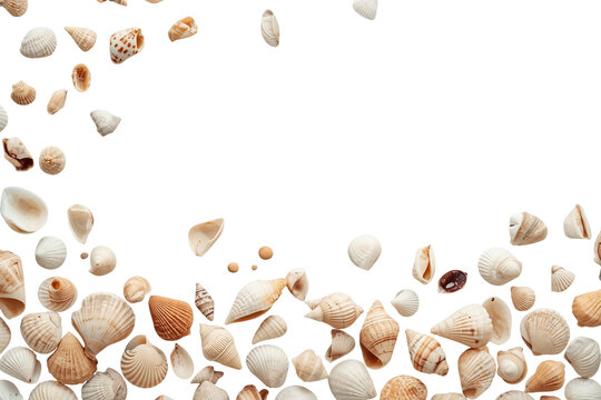 Seashell border with dense shell pile along bottom edge