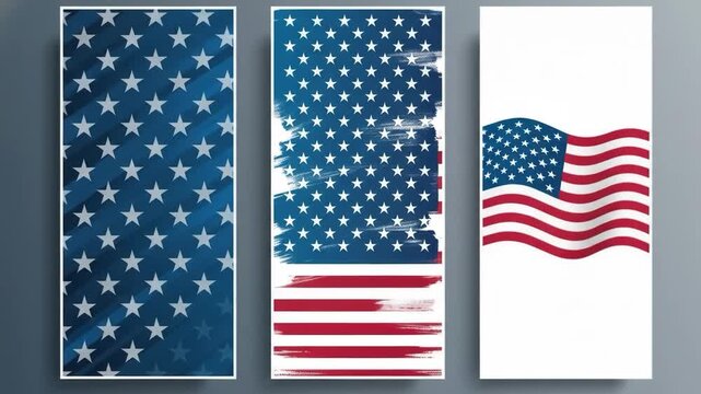 Set of three vertical banners with american flag design