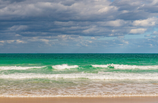 Seascape horizon paradise. Sea sunrise on ocean beach. Sunset seascape at summer vacation. Horizon with sea cloudy sky. Calm horizon at sea. Romantic summer vacation seascape. Beach at sunset