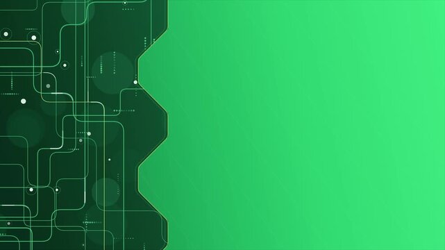 Vibrant green tech interface with left side electronic circuits and empty space