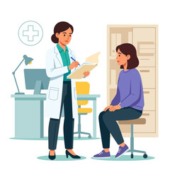 Fototapeta premium Doctor Consulting Patient in Clinic - Flat Vector Illustration