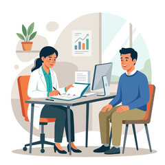 Fototapeta premium Doctor and Patient Consultation in Modern Office, Flat Design Vector Illustration