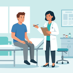 Fototapeta premium Doctor and Patient in Medical Consultation Room - Flat Vector Illustration