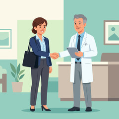 Obraz premium Doctor and Patient Shaking Hands in Modern Clinic - Healthcare Collaboration and Trust