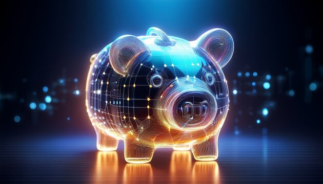 glowing piggy bank symbolizing online savings and financial technology