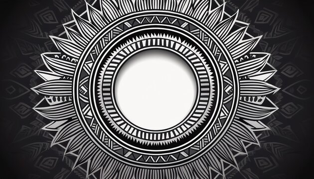 abstract aztec frame circle tribal ethnic pattern in black and white color background hawaiian tattoo concept