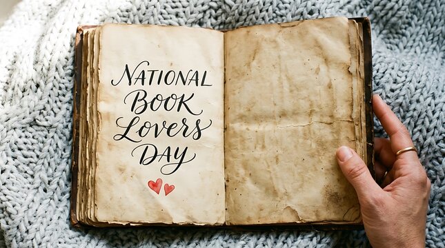Open vintage book for national book lovers day celebration