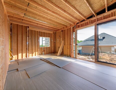 unfinished interior of a house under construction featuring framing plasterboard walls and more