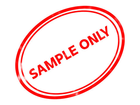 Red sample only rubber stamp icon, oval watermark graphic for product preview, glossy red ink seal for document verification