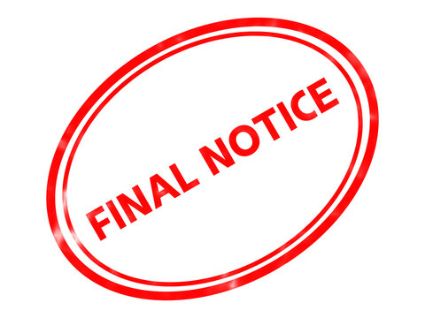 Red final notice rubber stamp icon, urgent warning message in oval frame, financial debt collection and payment reminder graphic