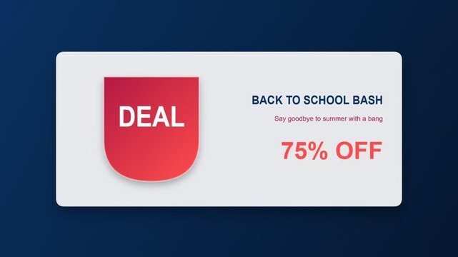 Back to school bash deal promotion banner with seventy five percent off discount offer graphic