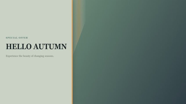 Hello autumn seasonal promotion banner with elegant minimalist typography and soft green theme