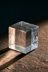 Fototapeta premium Translucent Resin Cube on Dark Slate Field