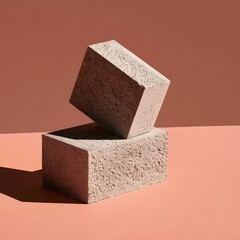 Fototapeta premium Geometric Concrete Block on Pale Terracotta Background