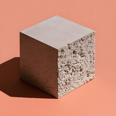 Fototapeta premium Geometric Concrete Block on Pale Terracotta Background