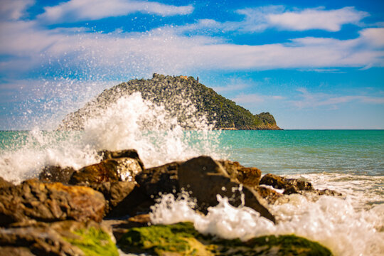 Gallinara Island, Ligurian coast, in the Riviera di Ponente, municipality of Albenga, Province of Savona, Liguria. Nature reserve in the Ligurian Sea