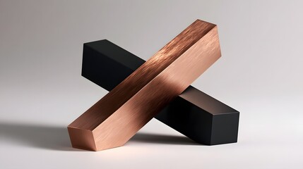 Fototapeta premium Geometric intersecting planes of brushed copper and matte black