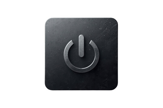 Black rounded square power button with raised gray symbol