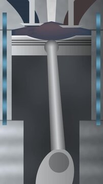 Internal Combustion Engine Cylinder Cross Section With Flame Front Seamless Loop in calm titanium tones vertical 9:16