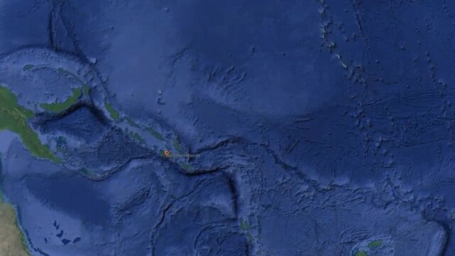 Video of rotating of planet Earth in space.
Solomon islands in ocean on geographical world map.