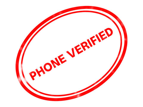 Red phone verified rubber stamp icon, oval authentication seal for security, glossy red verified mark for account validation