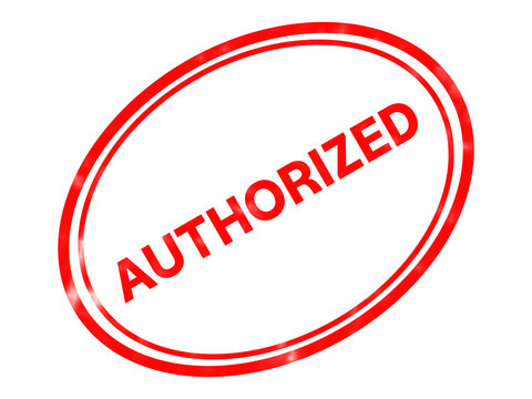 Authorized red rubber stamp icon. Oval certification seal for business documents. Official approval mark for legal validation and verification.