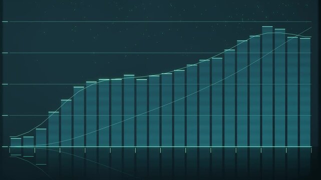 Animated Histogram Of A Frequency Distribution Morphing Between Normal Bimodal And Skewed Shapes, Seamless Loop in bright teal tones