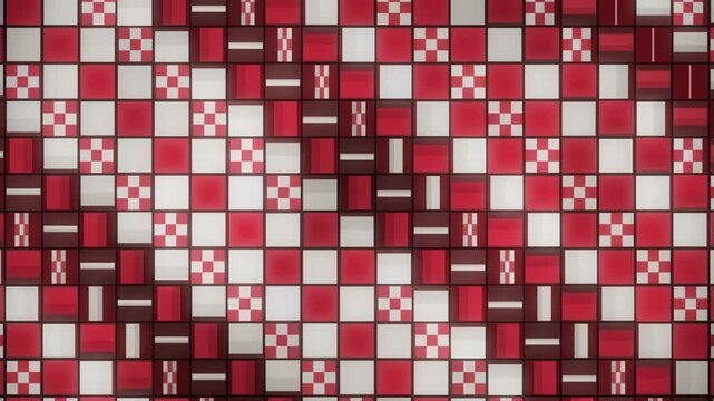 Japanese Ichimatsu Checkered Pattern Tiles Flipping in Rhythmic Waves Seamless Loop in vibrant crimson tones