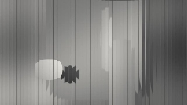 Reeded fluted glass with depth silhouettes sliced into shifting vertical strips seamless loop in subtle charcoal tones