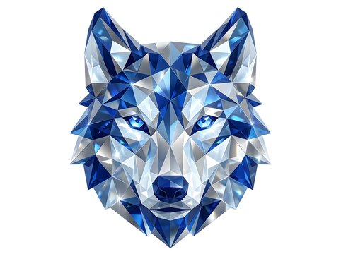 Blue geometric wolf head polygon art vector illustration for modern branding and digital design projects