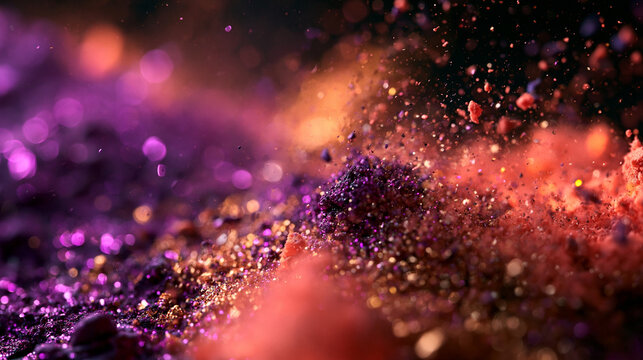 Vibrant Makeup Powder Exploding in Purple and Gold