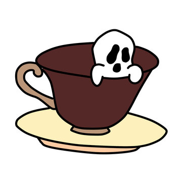 Cute little ghost inside teacup vector icon.