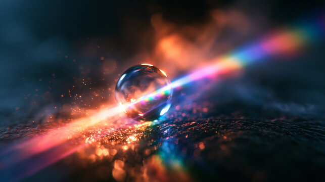 Crystal Sphere Refracting Light Beam into Rainbow Spectrum