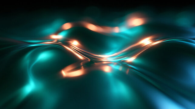 Abstract Glowing Teal and Orange Liquid Wave Technology Background