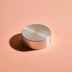 Fototapeta premium Single brushed metal paperweight on a seamless soft pastel peach backdrop