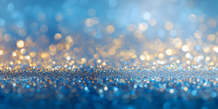 Sparkling Wave of Blue and Gold Glitter Dust