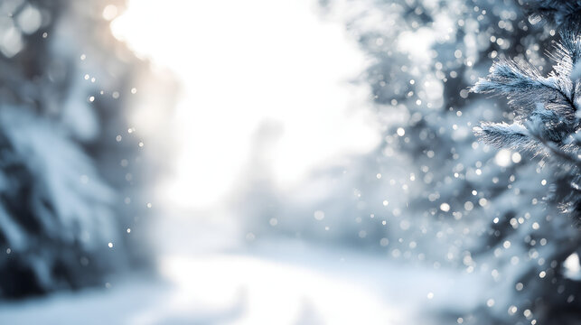 Winter Forest Background With Snow Covered Pine