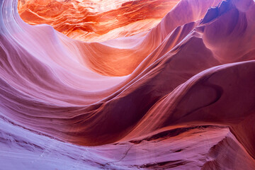 Swirling natural patterns formed by erosion over millennia in Navajo Sandstone of Antelope slot canyons near Page © Brian Scantlebury