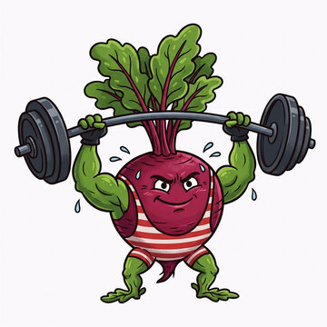 cartoon illustration of a man beet weights