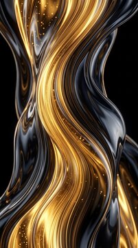 Abstract Fluid Gold and Silver Liquid Wave Background