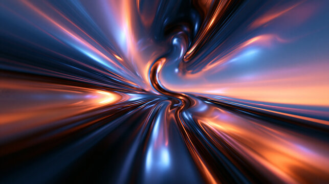 Abstract Futuristic Background with Liquid Metallic Waves and Glowing Lights