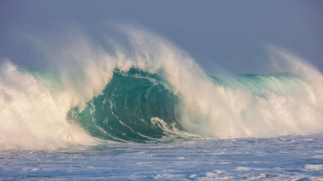 Dramatic Ocean Wave Breaking with Powerful White Spray and Foam