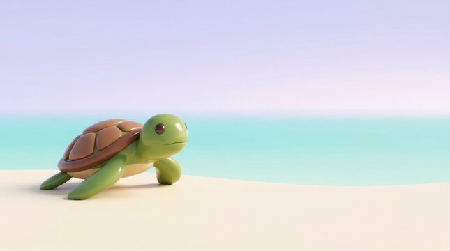 Little cartoon turtle resting on the sand