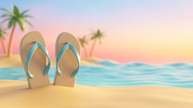 Summer day: Flip-flops by the tropical ocean shore