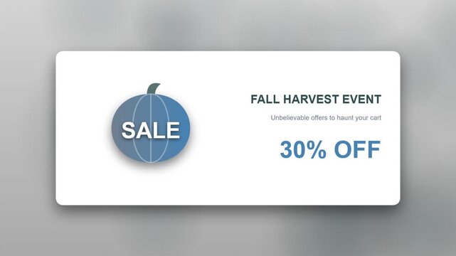 Fall harvest event sale banner with pumpkin icon and thirty percent discount promotion graphic