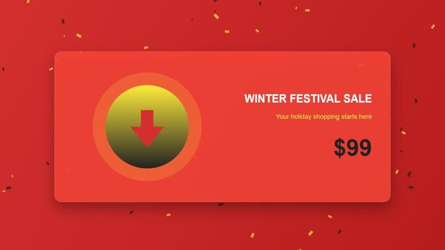 Winter festival sale promotional banner with a downward arrow icon and changing price tag